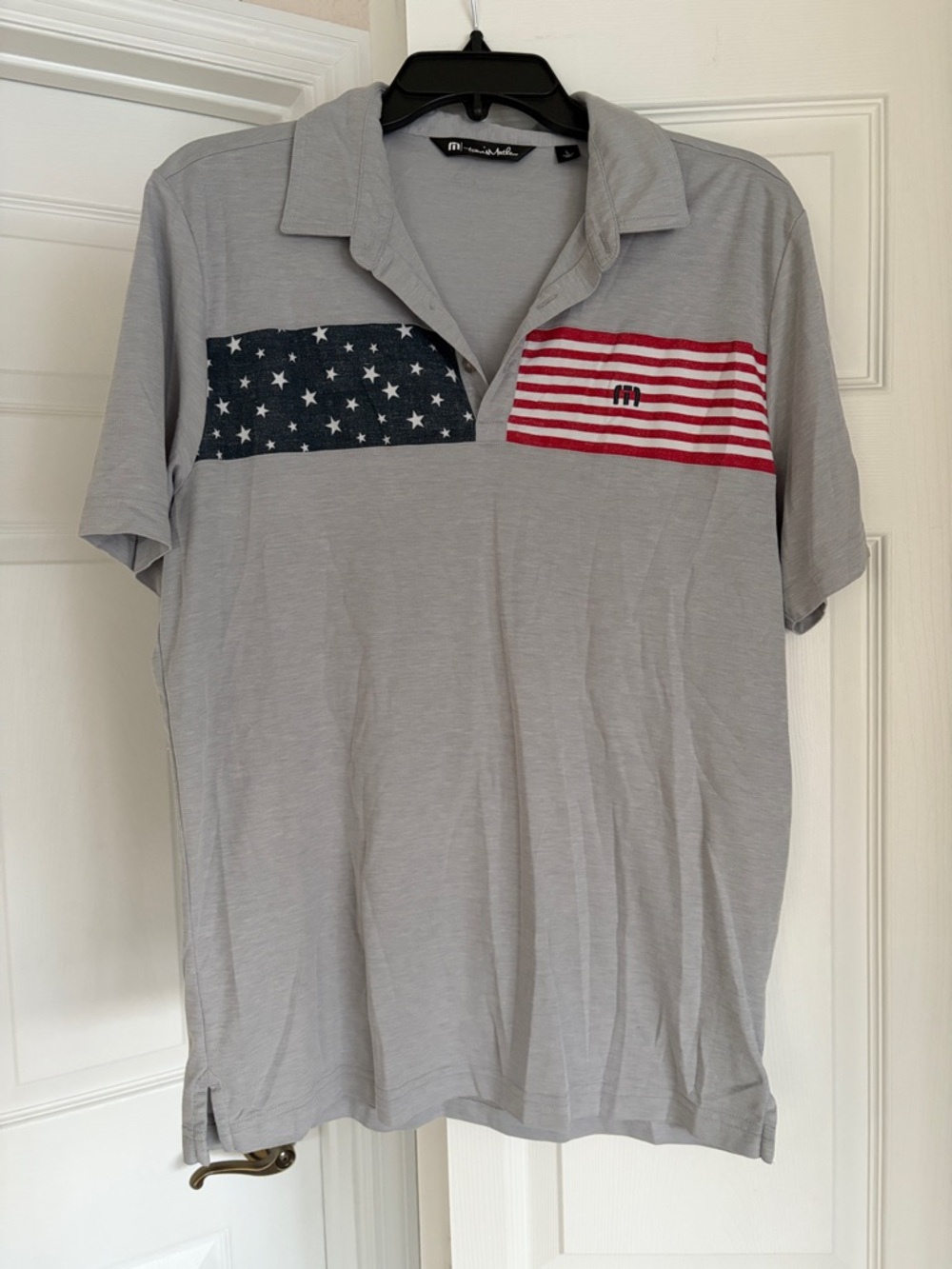 Travis Mathew Men's Gray Polo with American Flag Panels